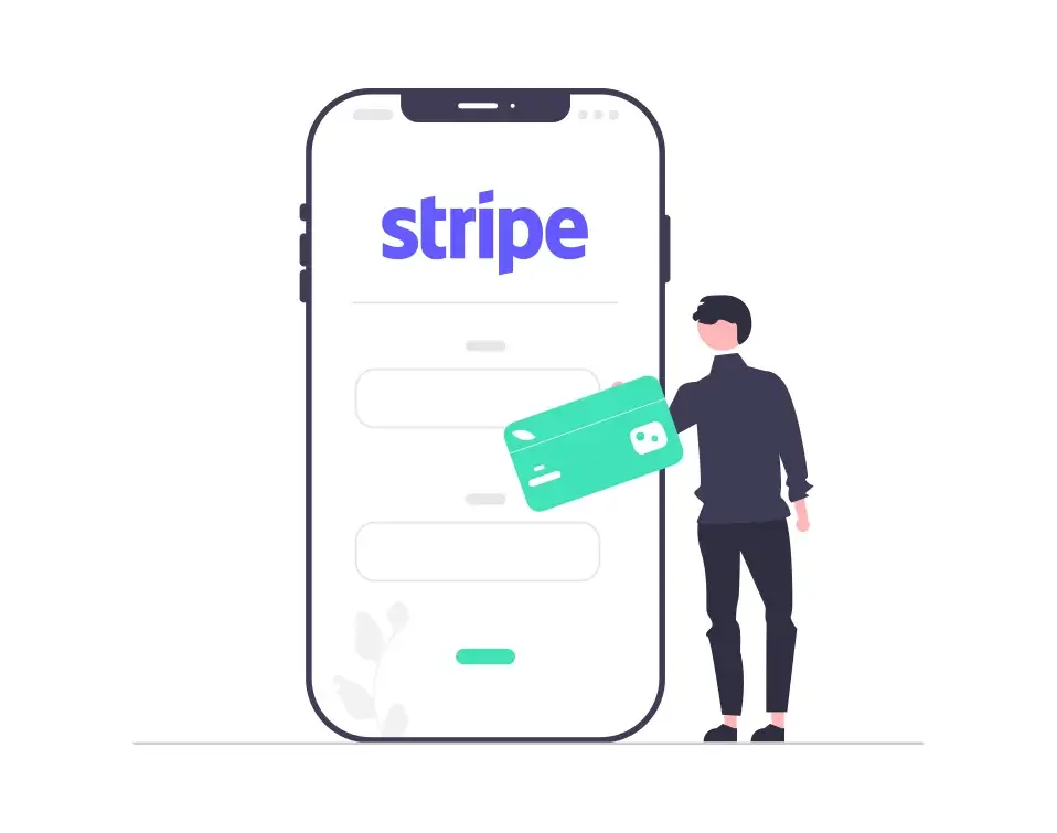 Illustration of person using Stripe on a mobile phone